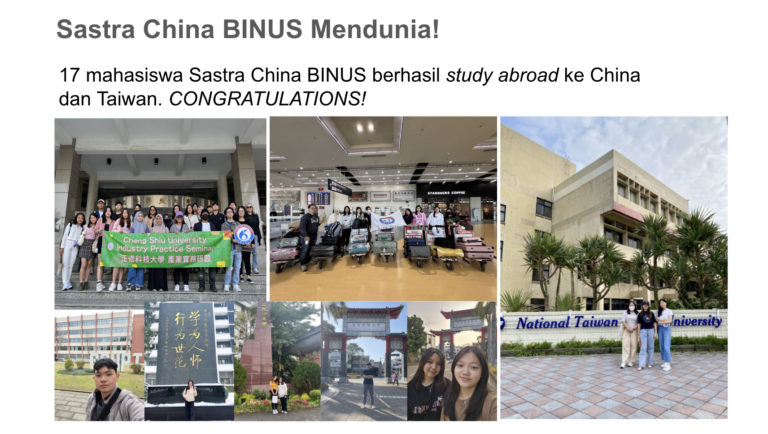 Selamat kepada 17 Mahasiswa Sastra China BINUS yang Berhasil Study Abroad ke China / Taiwan
